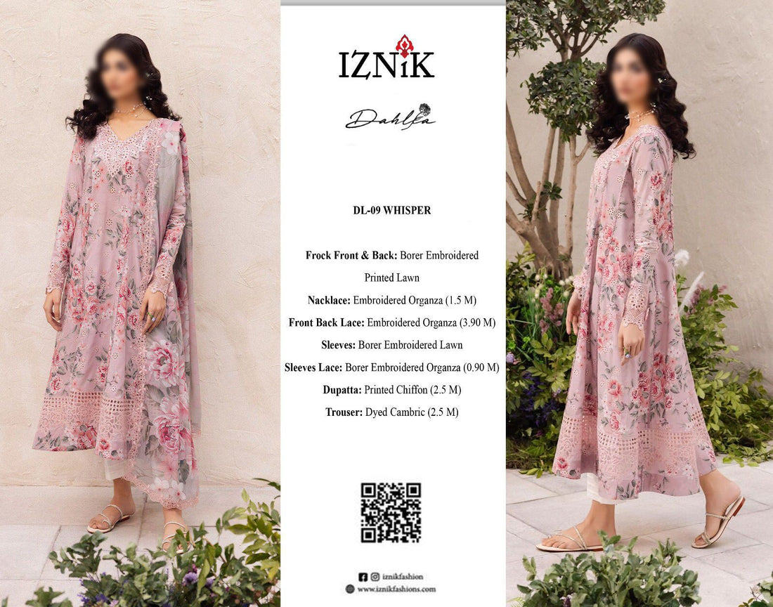 STITCHED) Exclusive Iznik Lawn Collection Dalfa D9